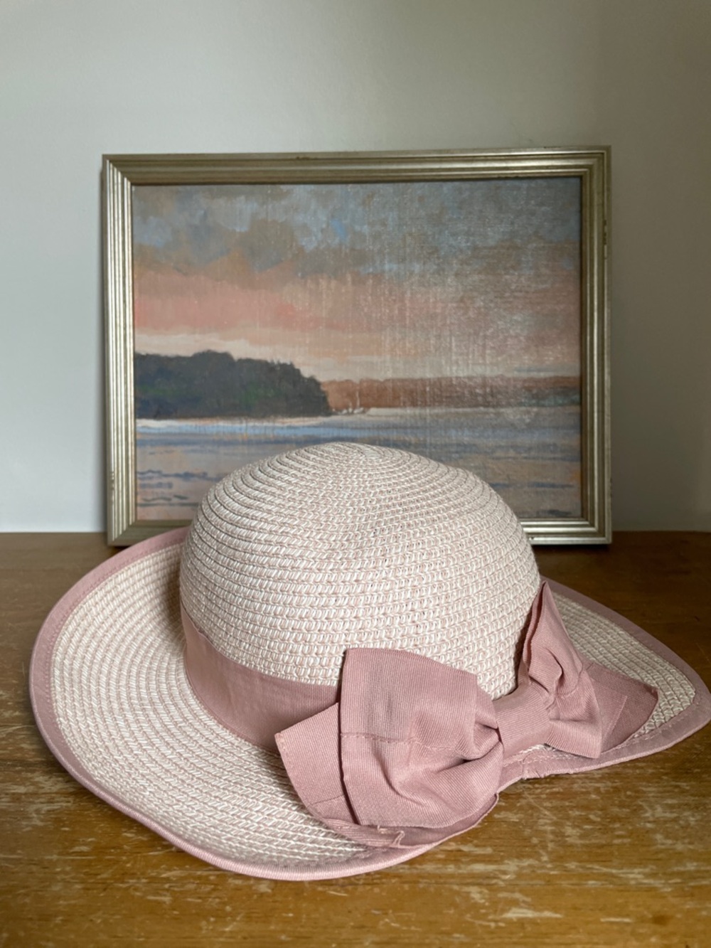 LC Lauren Conrad Blush Pink Wide-Brim Straw Hat with Bow